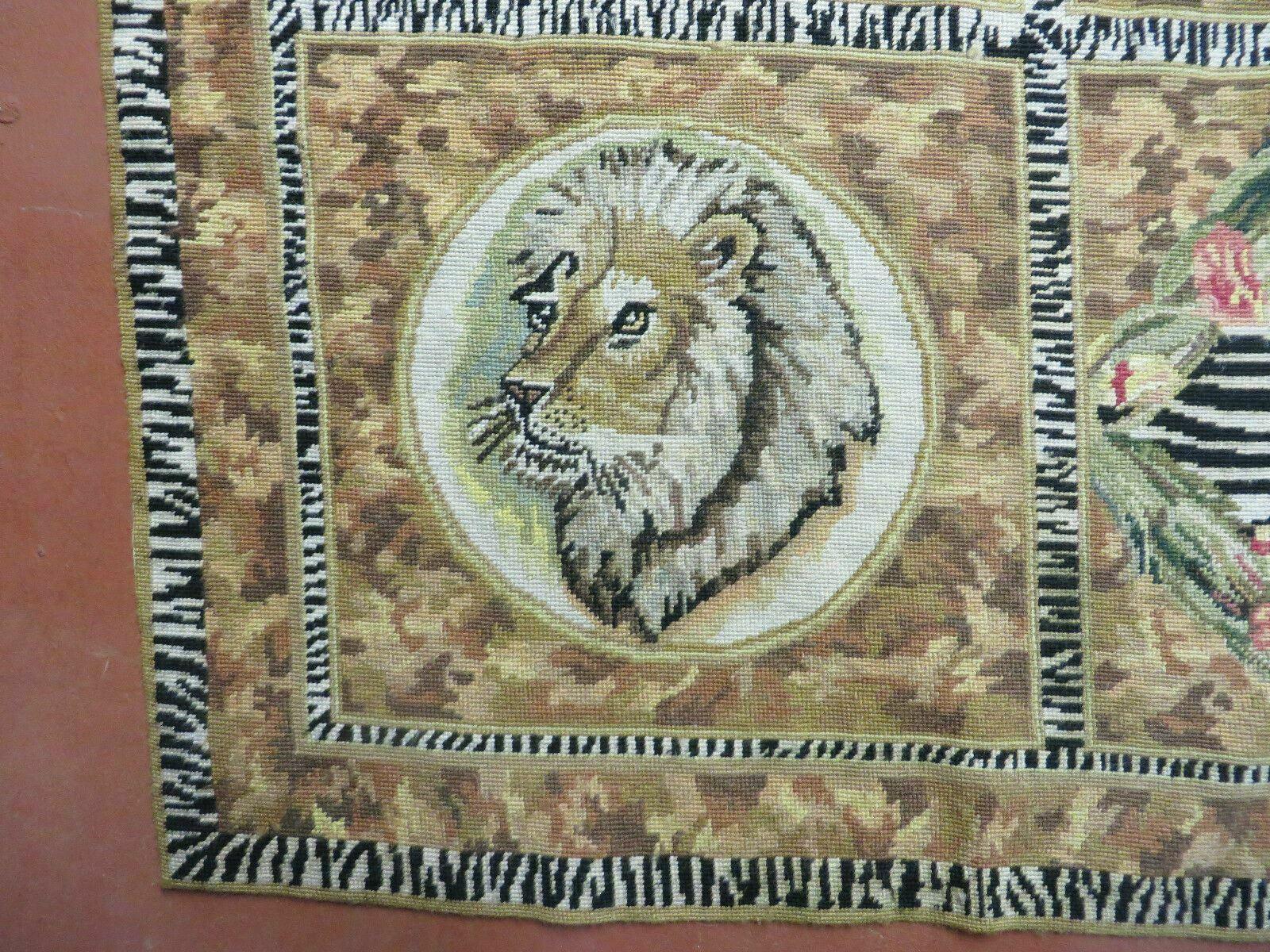 5' X 6' Handmade Aubusson Savonnerie Design Needlepoint Rug Flat Safari Zebra Rare Bohemian Eclectic Home Décor - Jewel Rugs