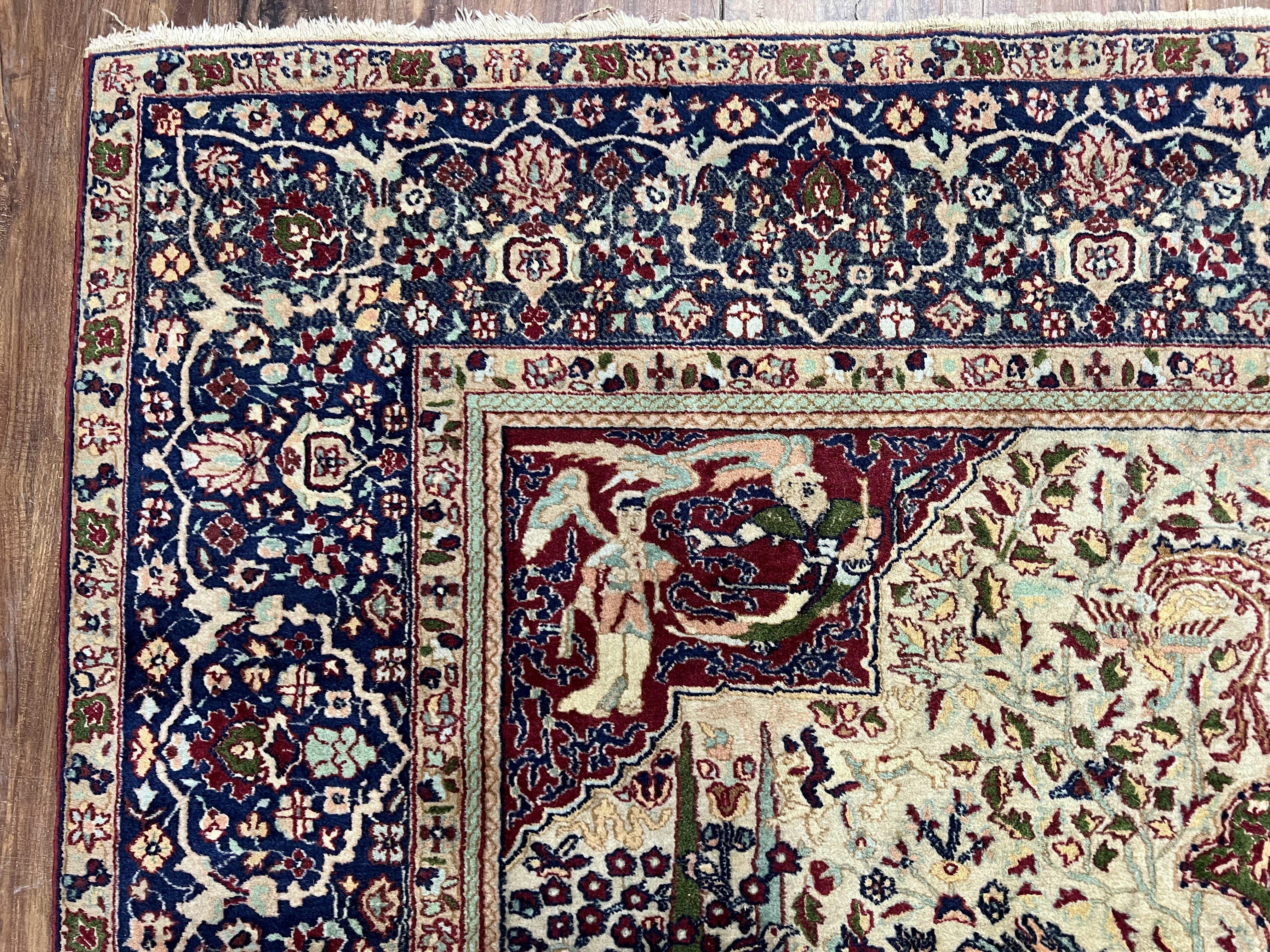 Rare Antique Indian Agra Rug, Early 20th Century Indian Carpet, Animal and Angel Motifs, Hunting Scene, Collectible Oriental Carpet, Wow - Jewel Rugs