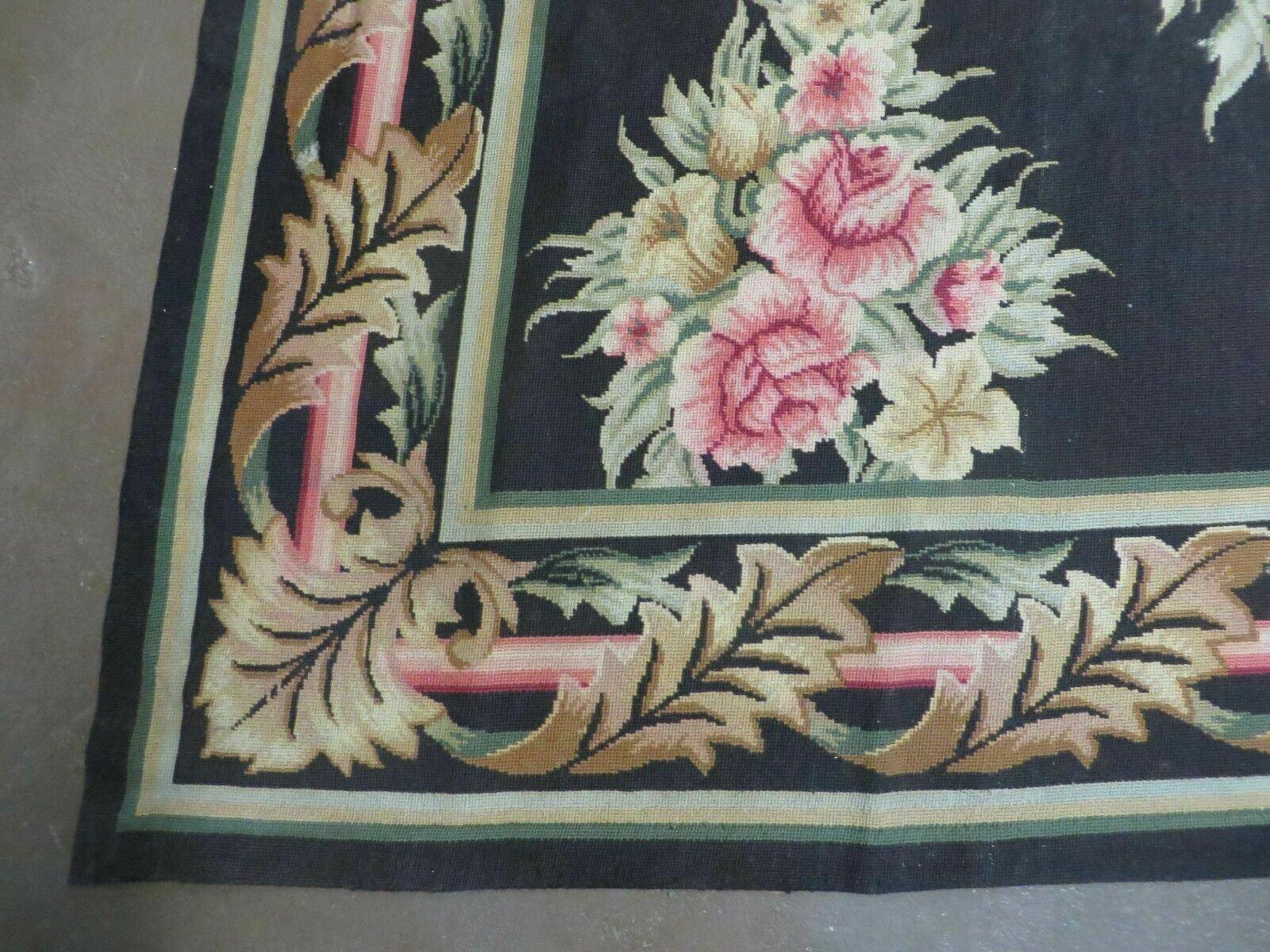 7' X 9' Handmade French Country Garden Needlepoint Rug Flat Weave Flowers # 825 - Jewel Rugs