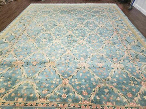 9' X 12' Hand Made Chinese Oriental Floral Garden Wool Rug Plush Pile Blue Teal - Jewel Rugs