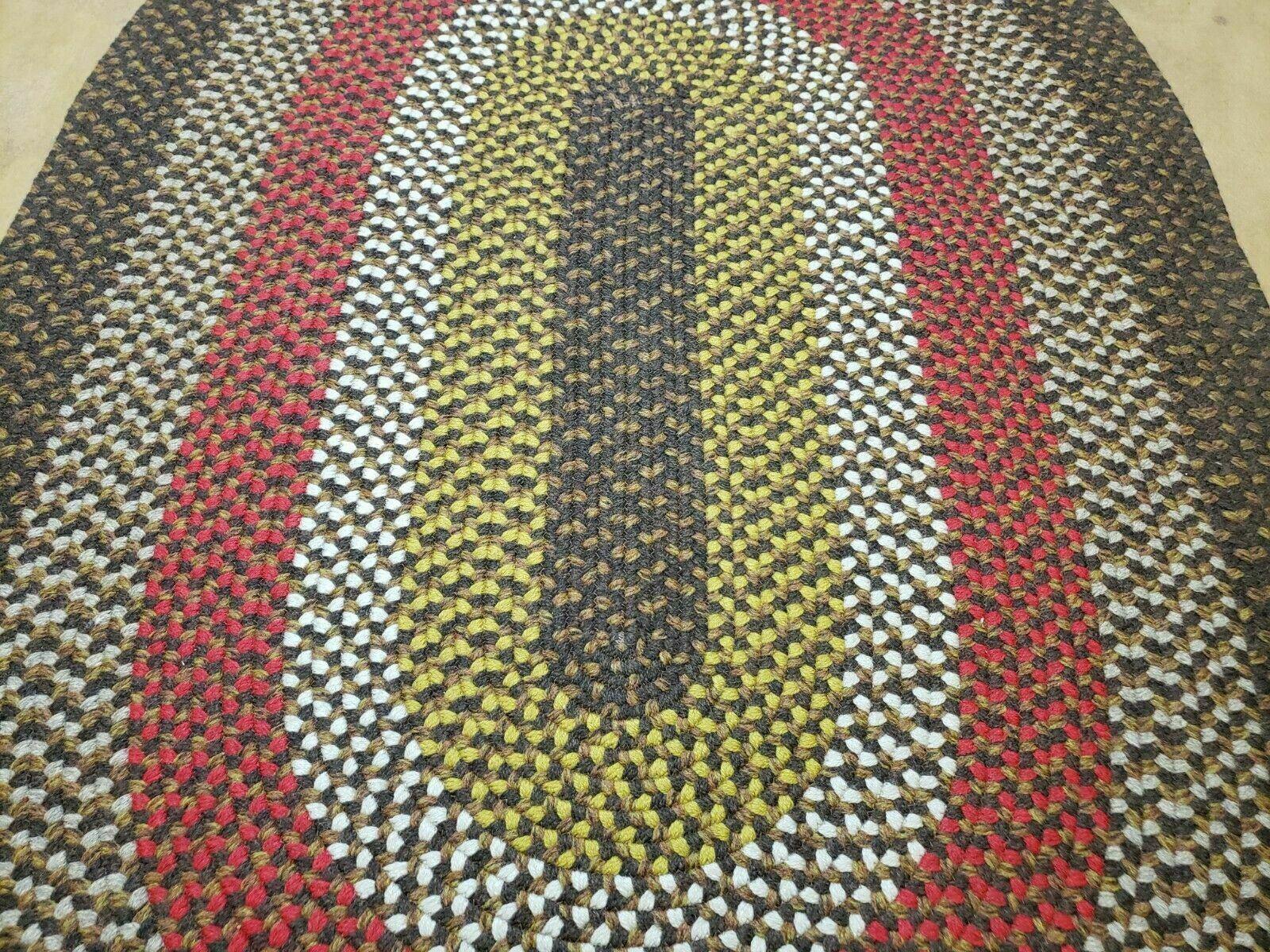 4' X 6' Vintage Handmade American Braided Rug Runner Oval Brown Red Yellow - Jewel Rugs