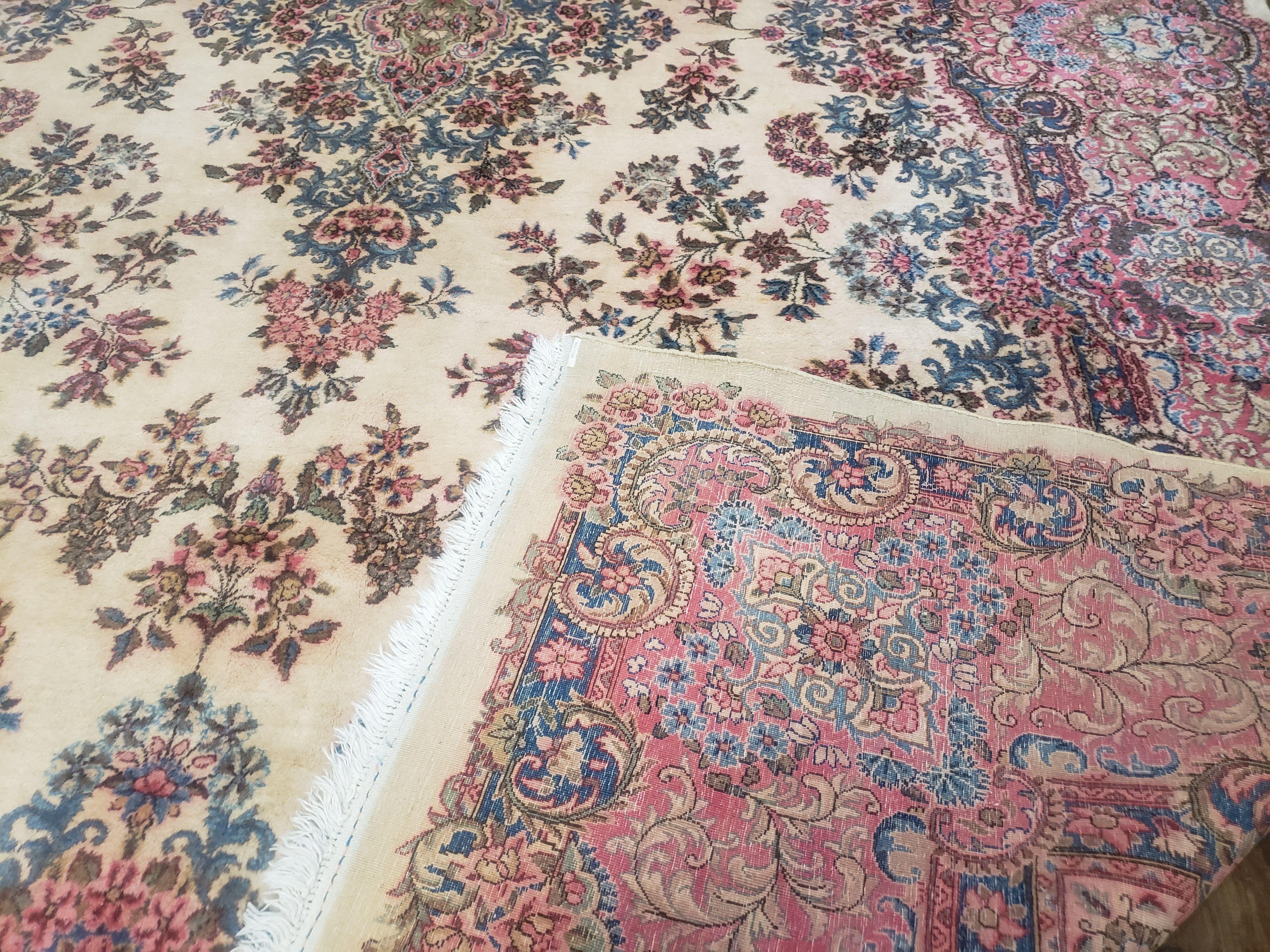 8' 6" X 12' 5" Authentic Vintage Handmade Kirman Wool Rug Beige Organic Nice - Jewel Rugs