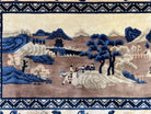 Antique Chinese Pictorial Rug 2.7 x 5, Chinese Village and Hills Carpet, Beige and Dark Blue, Handmade, Horizontal Rug Wall Hanging Tapestry - Jewel Rugs