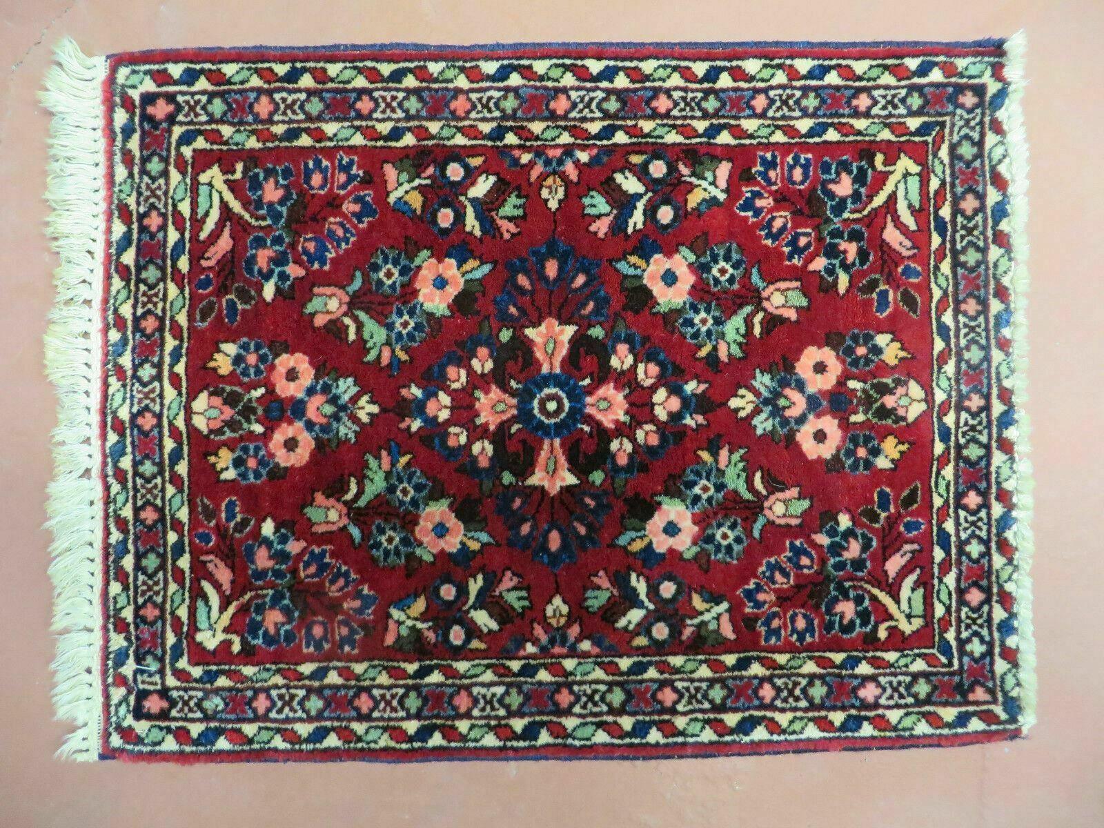 2' X 2.5' Vintage Handmade India Floral Oriental Rug Red - Jewel Rugs