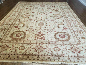 8' 8" X 11' Handmade Indian Floral Oriental Wool Rug Carpet Tea Washed Beige - Jewel Rugs