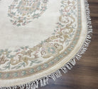 Indo Chinese Oval Rug 6x9, Aubusson Design, Ivory, Hand Knotted Wool Carpet, Large Vintage Oval Rug - Jewel Rugs