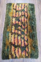 1960s Ege Rya Shag Rug 2x4, Green Rya Carpet, Mid-Century Vintage Shag Rug, 2 x 4 Soft High Pile Accent Rug, Modern Danish Shag Rug - Jewel Rugs