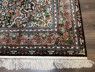 Sino Persian Silk Rug 5x8, Hand Knotted Silk Carpet, Very Fine Vintage Oriental Rug, Black Brown Cream, Birds Floral Medallion 5 x 8 ft Wow - Jewel Rugs