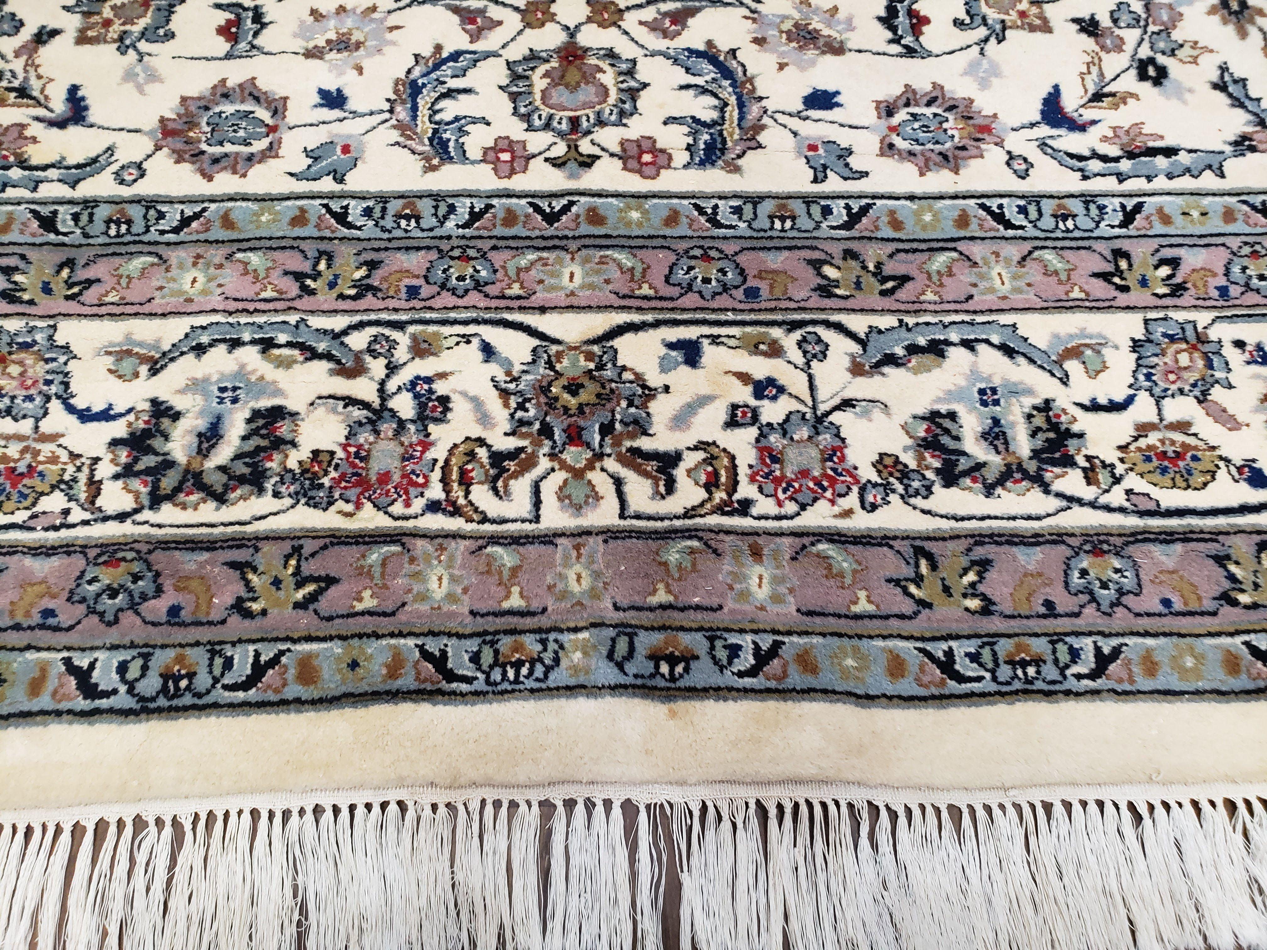 Vintage Indo Persian Area Rug 9x12, Hand-Knotted Wool Oriental Carpet, Ivory Allover Pattern Afshan Indian Rug, Living Room Rug, Dining Room - Jewel Rugs