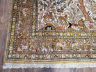 Stunning Semi Antique Silk Persian Qum Tree of Life Rug, Animal Motifs, Hand-Knotted, Cream and Gold, 4'8" x 7' 2" - Jewel Rugs