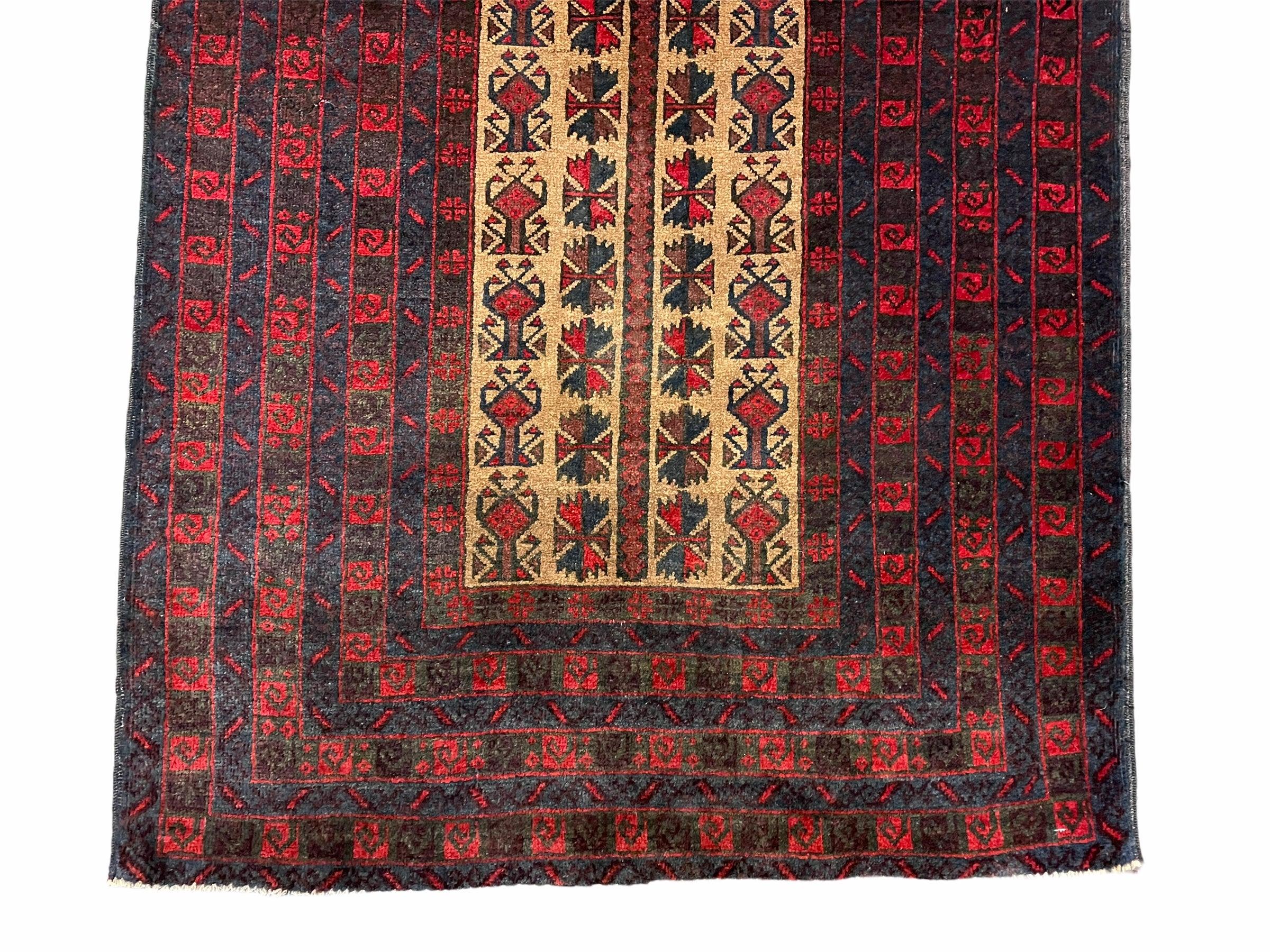 3 X 3.5 New Vintage Handmade Wool Rug Tribal Turkoman Balouch Red Prayer Rug - Jewel Rugs