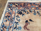 Antique Chinese Peking Area Rug 9x12, Beige & Blue, Hand-Knotted, Peacocks, Chinese Art Deco Carpet, Early 20th Century Rug, Light Colors - Jewel Rugs