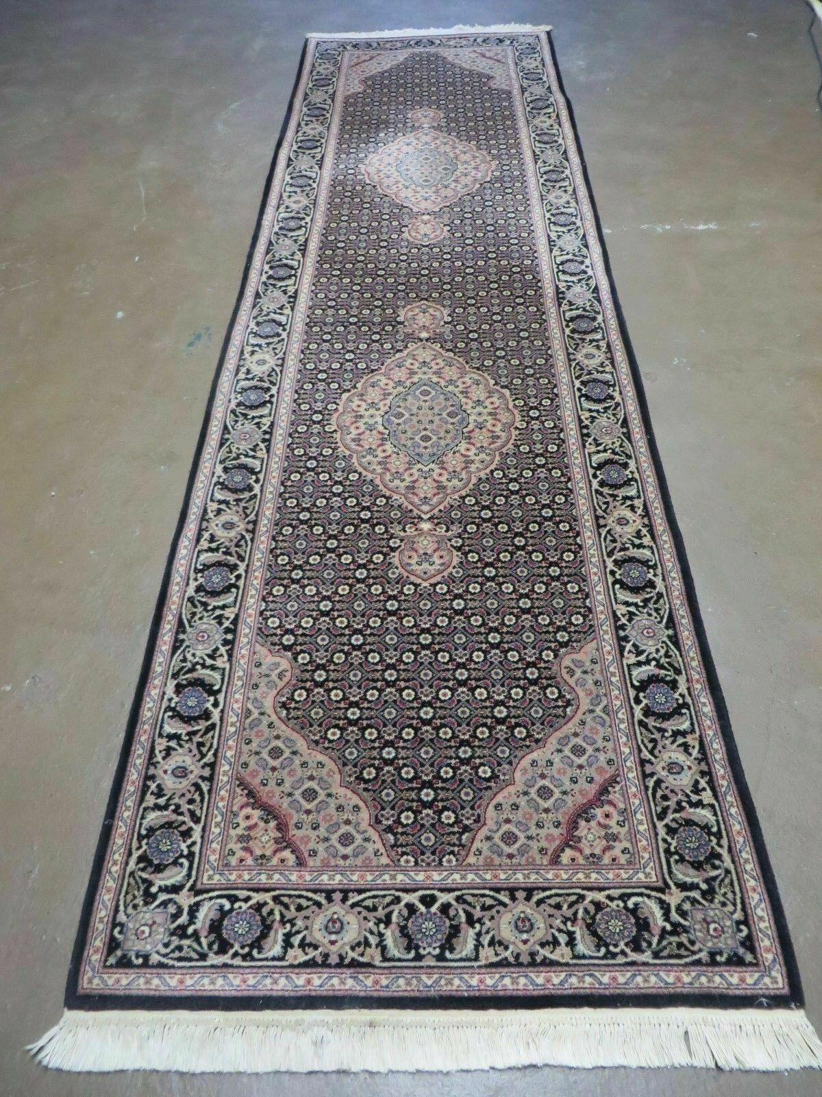 2'7" X 9' Vintage Handmade Chinese Black Runner with Central Medallions - Persian/Oriental Mahi Fish Design - Wool Rug w/ Silk Accents - Jewel Rugs