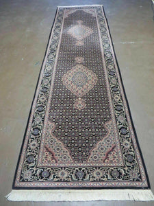 2'7" X 9' Vintage Handmade Chinese Black Runner with Central Medallions - Persian/Oriental Mahi Fish Design - Wool Rug w/ Silk Accents - Jewel Rugs