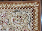 Aubusson Rug 9x12, Elegant Savonnerie Carpet 9 x 12 ft, Beige Ivory Tan, Floral, Flatweave Wool Handmade Area Rug 9 x 12 ft, European French - Jewel Rugs