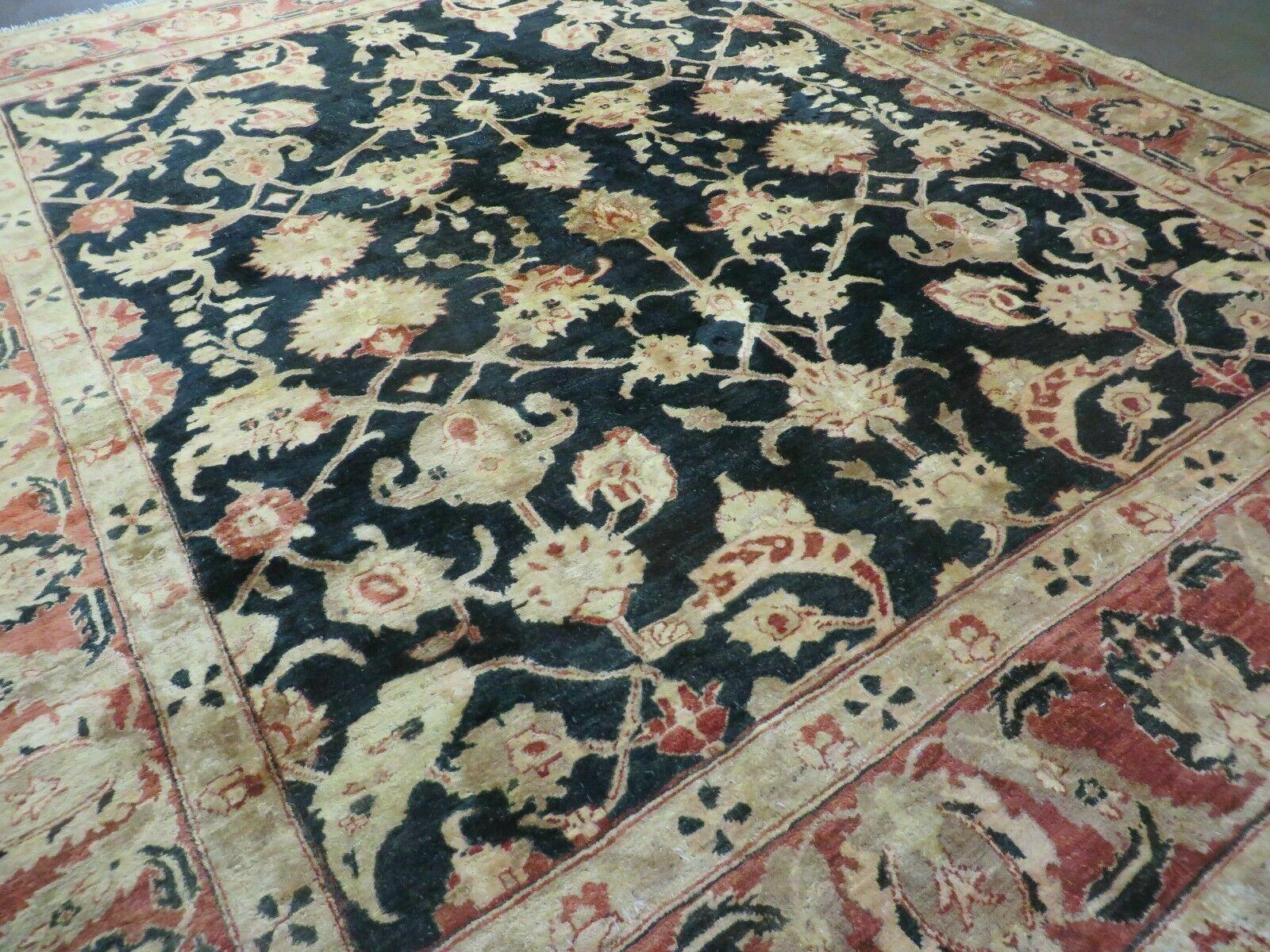 8' X 9' Handmade Pakistan Wool Cotton Rug Peshawar Black Floral Nice # 200C - Jewel Rugs