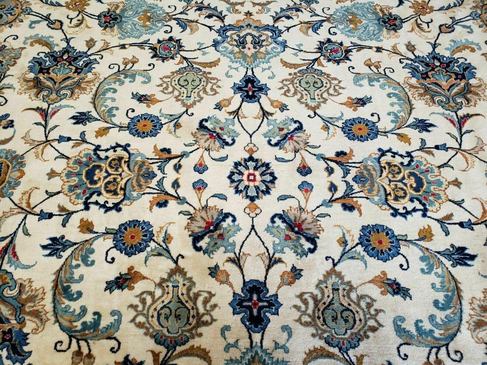 11' X 14' Antique Handmade Indian Wool Rug Ivory Beige Blue Tan Organic - Jewel Rugs