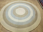 6' X 6' Vintage American Braided Rug Round Beige Brown Blue Nice - Jewel Rugs