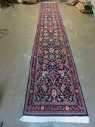 2' 5" X 15' 5" Vintage Dark Blue Indian Floral Handmade Wool Long Runner Rug Wow - Jewel Rugs