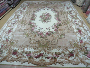 8' 6" X 12' Handmade Art Deco Aubusson Chinese Wool Rug Plush Pile Carpet Nice - Jewel Rugs