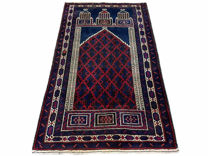 3x5 Vintage Handmade Tribal Wool Rug Balouchi Prayer Rug Afghan Rug Red Blue Wow - Jewel Rugs