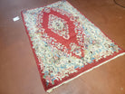 3x5 Persian Kirman Rug, Oriental Persian Carpet 3 x 5, Wool Vintage Hand-Knotted Rug, Floral Medallion, Open Field, Small Rug, Red Beige Light Blue - Jewel Rugs