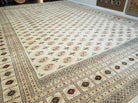 12' 7" X 18' 6" Vintage Handmade Bokhara Turkoman Yamud Pakistan Wool Beige Oriental Rug - Jewel Rugs