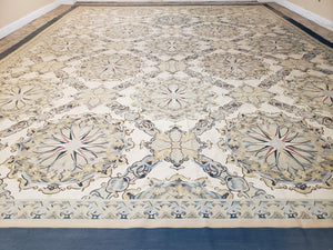 Oversized Aubusson Rug 16 x 21 ft, Palace Sized Flat Weave Carpet, Extra Large Handmade Rug, Flat Weave Chinese Aubusson, Wool, Ivory Blue - Jewel Rugs