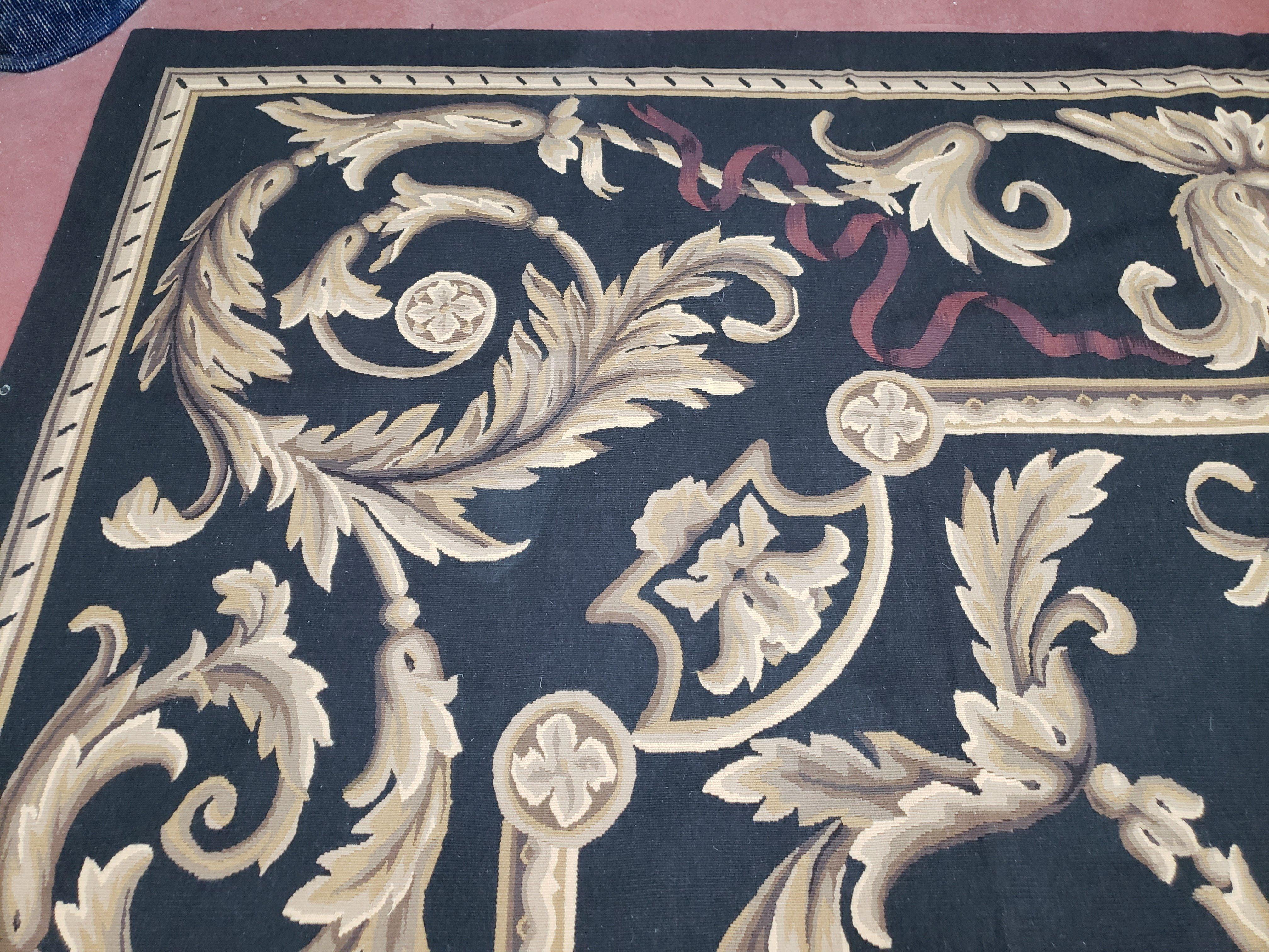 Black and Tan Aubusson Rug, 10 x 14 Aubusson Carpet, New Aubusson Rug, Elegant, Wool, Handmade Area Rug, Flatweave Rug, Large Aubusson Rug - Jewel Rugs