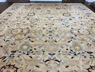 Beautiful Oversized Indian Oriental Rug 12x17 Palace Sized Handmade Wool Carpet, Indo Mahal Oushak, Indo Persian Rug, Oatmeal Light Blue Tan - Jewel Rugs