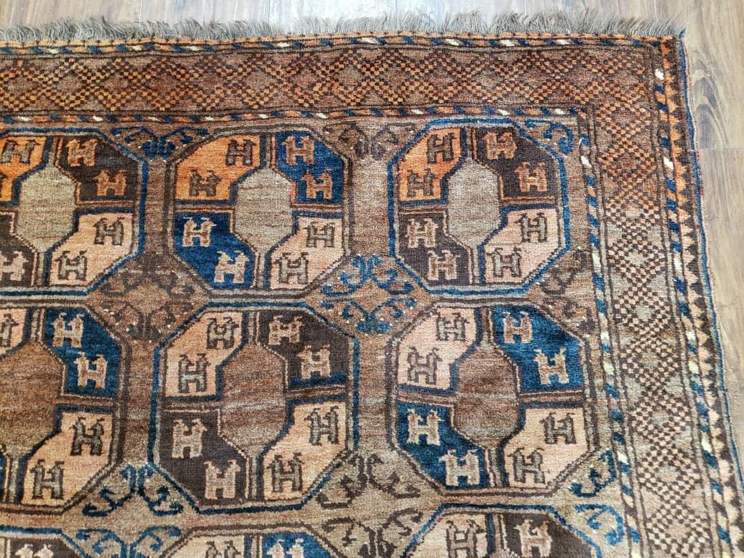 Antique Afghan Tribal Area Rug 4' x 7' 8", Afghanistan Bashir Oriental Carpet, Hand-Knotted Brown Vintage Rug, Wool on Wool Corridor Rug - Jewel Rugs