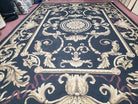 Black and Tan Aubusson Rug, 10 x 14 Aubusson Carpet, New Aubusson Rug, Elegant, Wool, Handmade Area Rug, Flatweave Rug, Large Aubusson Rug - Jewel Rugs