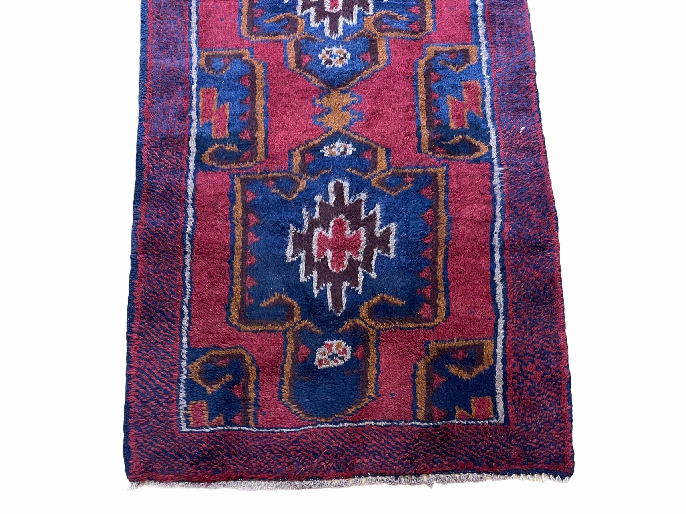 2' 8" X 4' 4" Vintage Handmade Tribal Wool Rug Balouchi Rug Afghan Rug Red Blue - Jewel Rugs