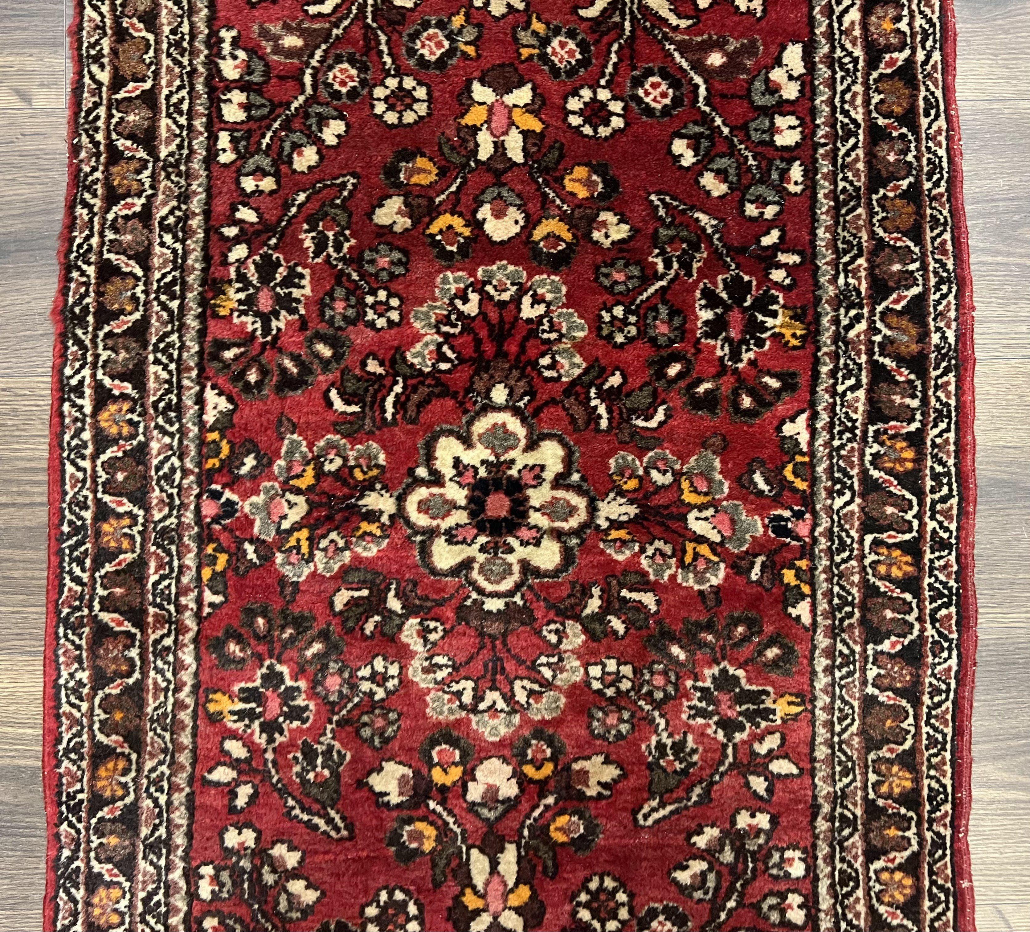 Small Persian Sarouk Rug 2x4 ft, Allover Floral Pattern, Red Black Cream, Hand Knotted Wool Traditional Oriental Carpet, Antique Persian Rug 2 x 4 - Jewel Rugs