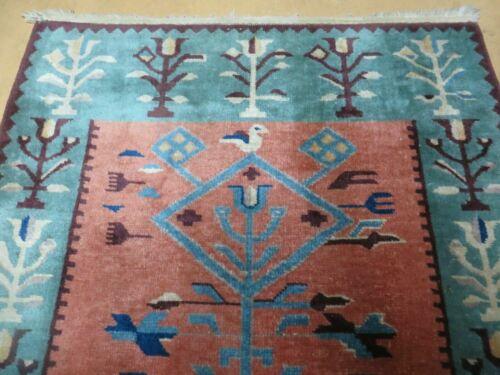 3' X 5' 7" Vintage Handmade Art Deco Chinese Wool Rug Nice Teal Salmon Nice - Jewel Rugs