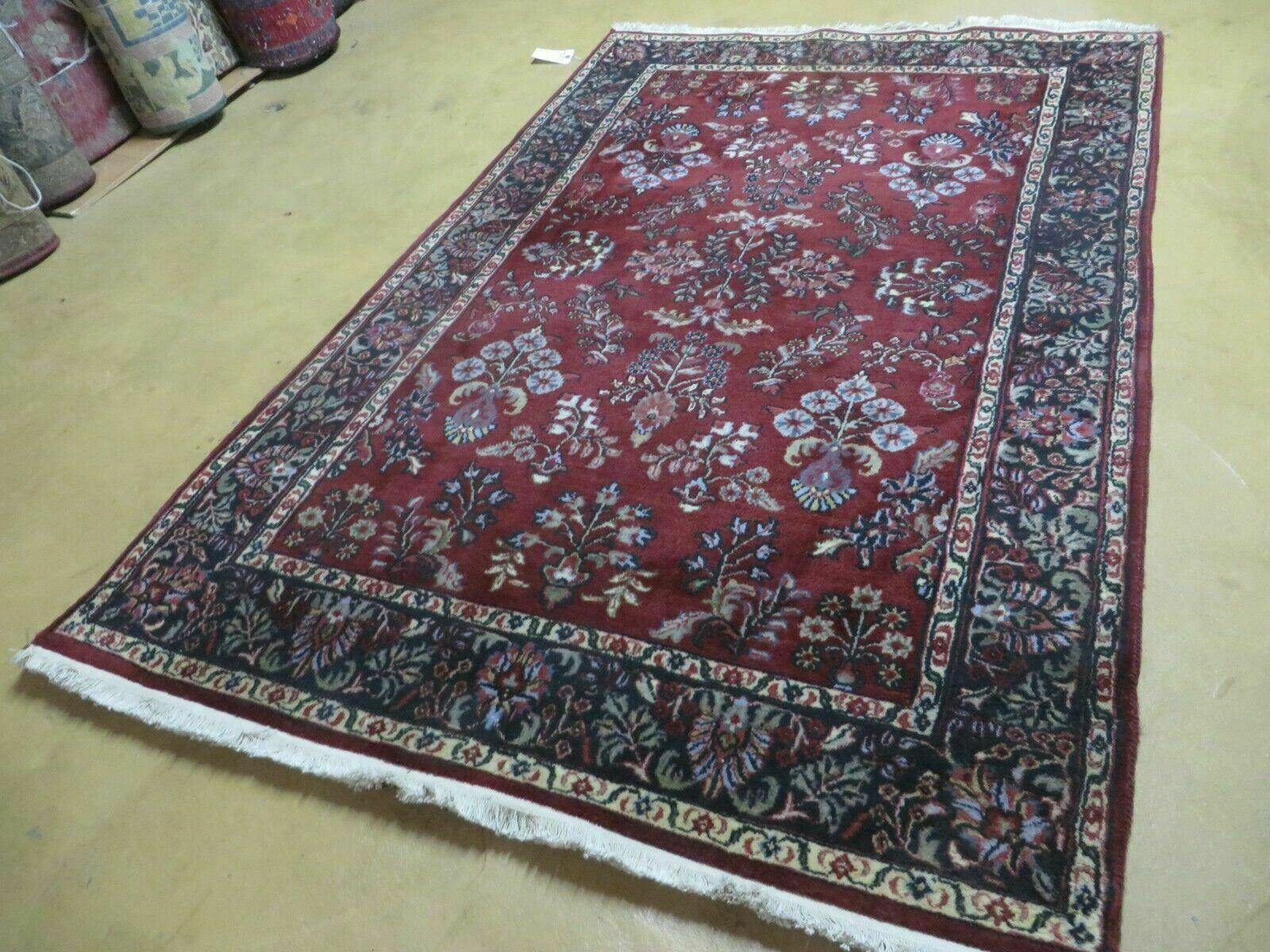 4' X 6' Vintage Handmade Fine India Jaipur Floral Oriental Wool Rug Red Nice - Jewel Rugs