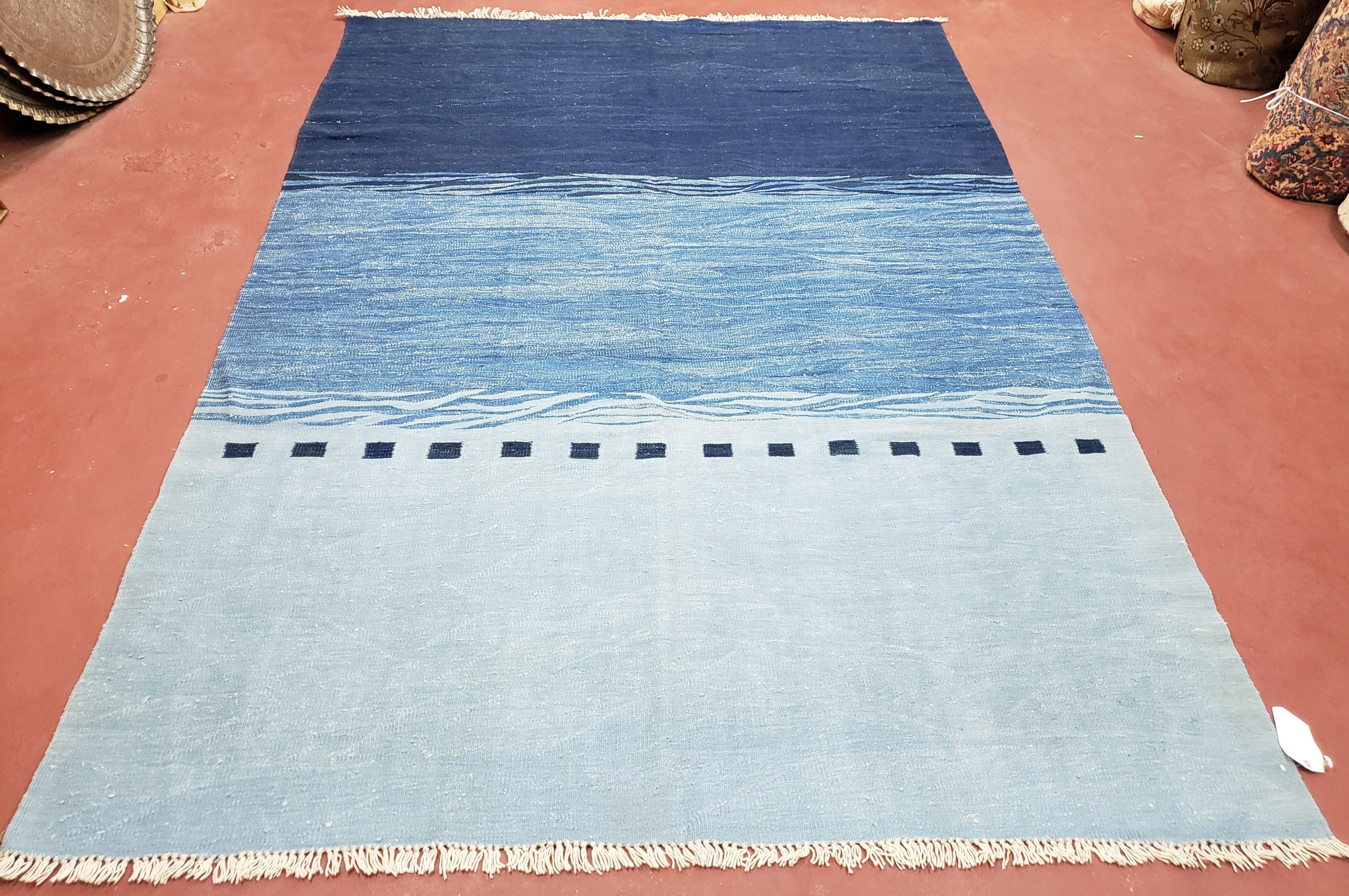 Turkish Kilim Rug, 6x9 - 7x10 Rugs, Flatweave Kilim, Blue Abstract Kilim, New Kilim, Hand Woven Area Carpet, Abstract, Modern Bohemian Decor - Jewel Rugs