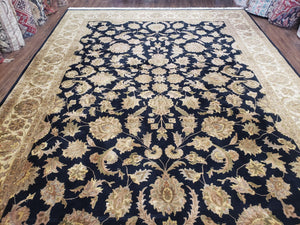 Indo Mahal Rug 8.9 x 11.5 ft, Indian Oriental Carpet, Traditional Vintage Indo Persian Rug, Handmade Wool 9x12 Area Rugs, Room Sized, Black - Jewel Rugs