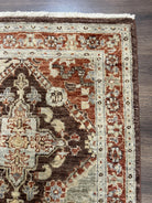 Indo Persian Rug 3.7 x 5.7, Multicolor Diamond Panel, Hand Knotted Wool Rug, Entryway Foyer Rug, Brown and Cream, Indian Oriental Carpet 4x6 - Jewel Rugs