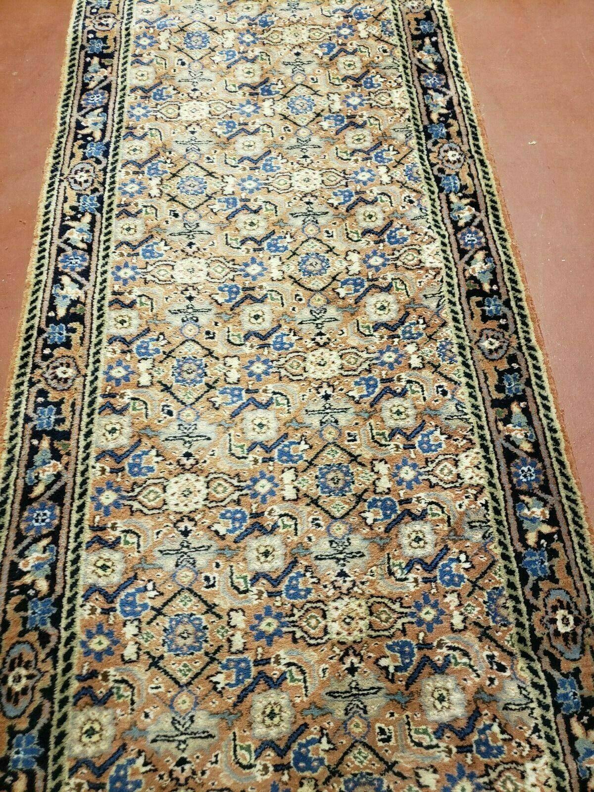 2' 7" X 10' Vintage Handmade India Floral Oriental Wool Rug Veg Dye Runner Nice - Jewel Rugs