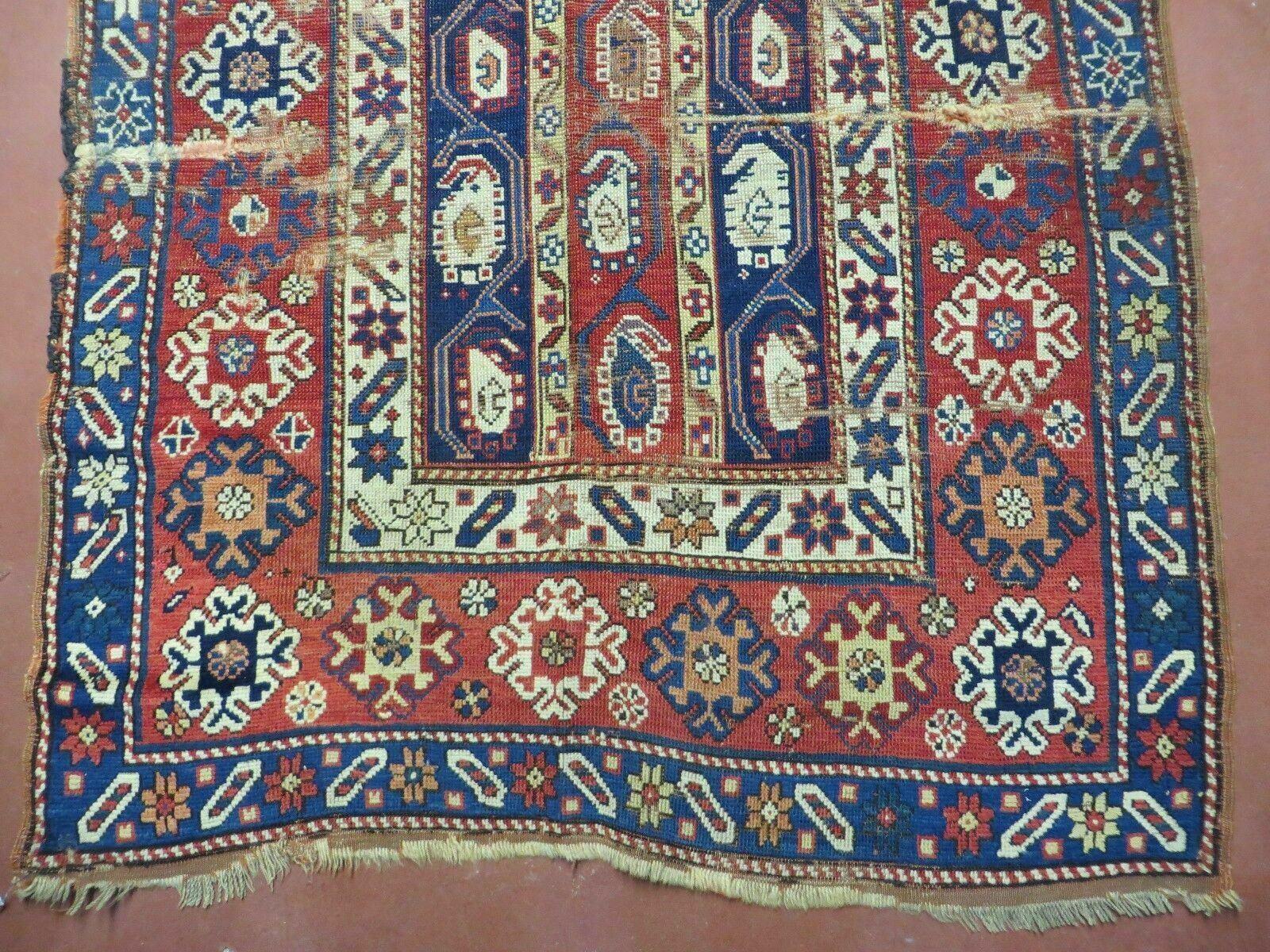 4' X 9' Antique 1880s Handmade Caucasian Shirvan Kazak Wool Rug Repairman Dream - Jewel Rugs