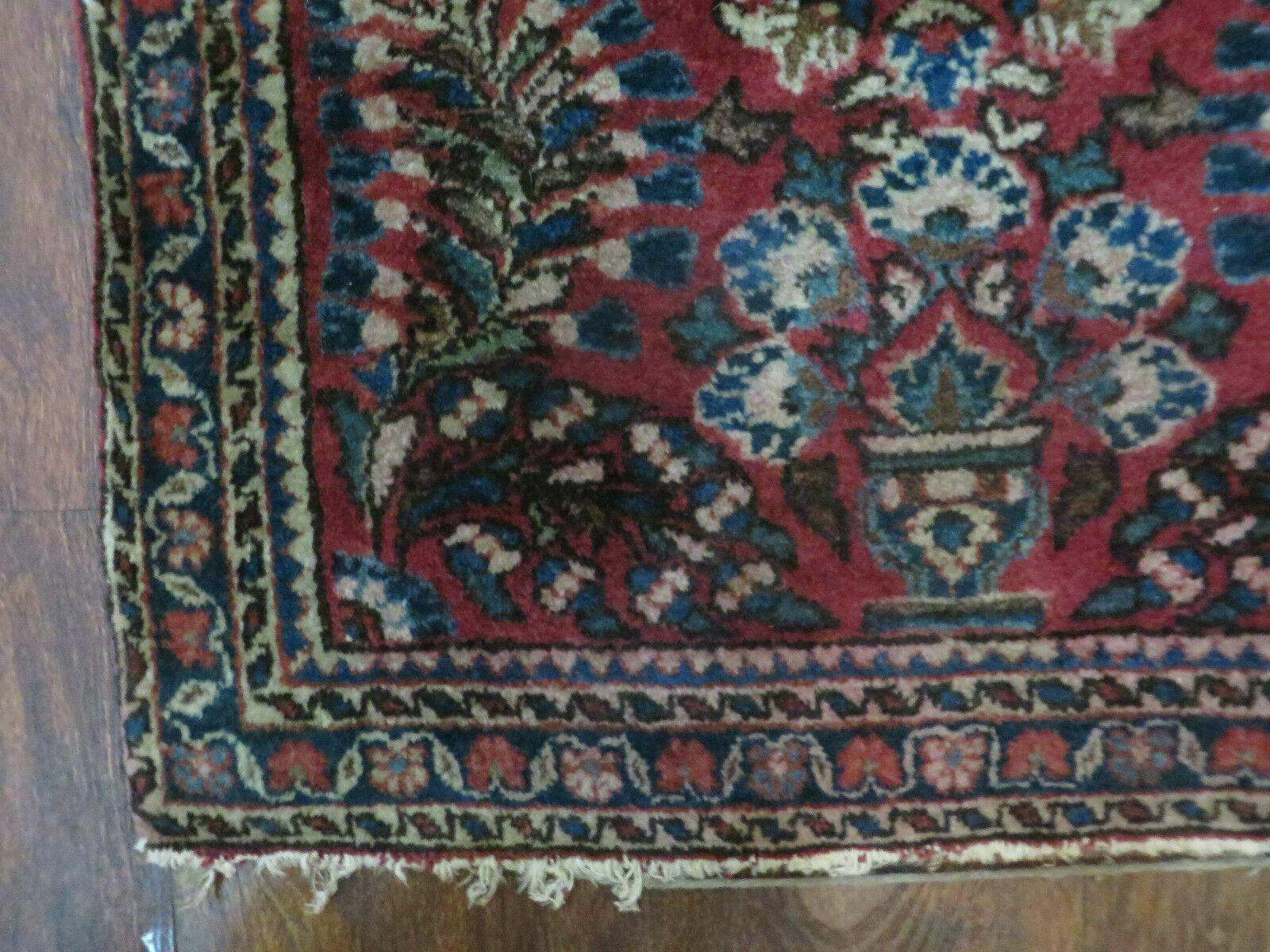 2' X 2.5' Antique Handmade Indian Floral Wool Rug Mat Red - Jewel Rugs