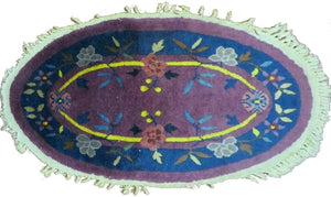 2' X 3' Antique Handmade Chinese Art Deco Peking Oval Wool Rug - Jewel Rugs