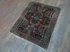 2' X 2.5' Antique Handmade Indian Floral Wool Rug Mat Red - Jewel Rugs