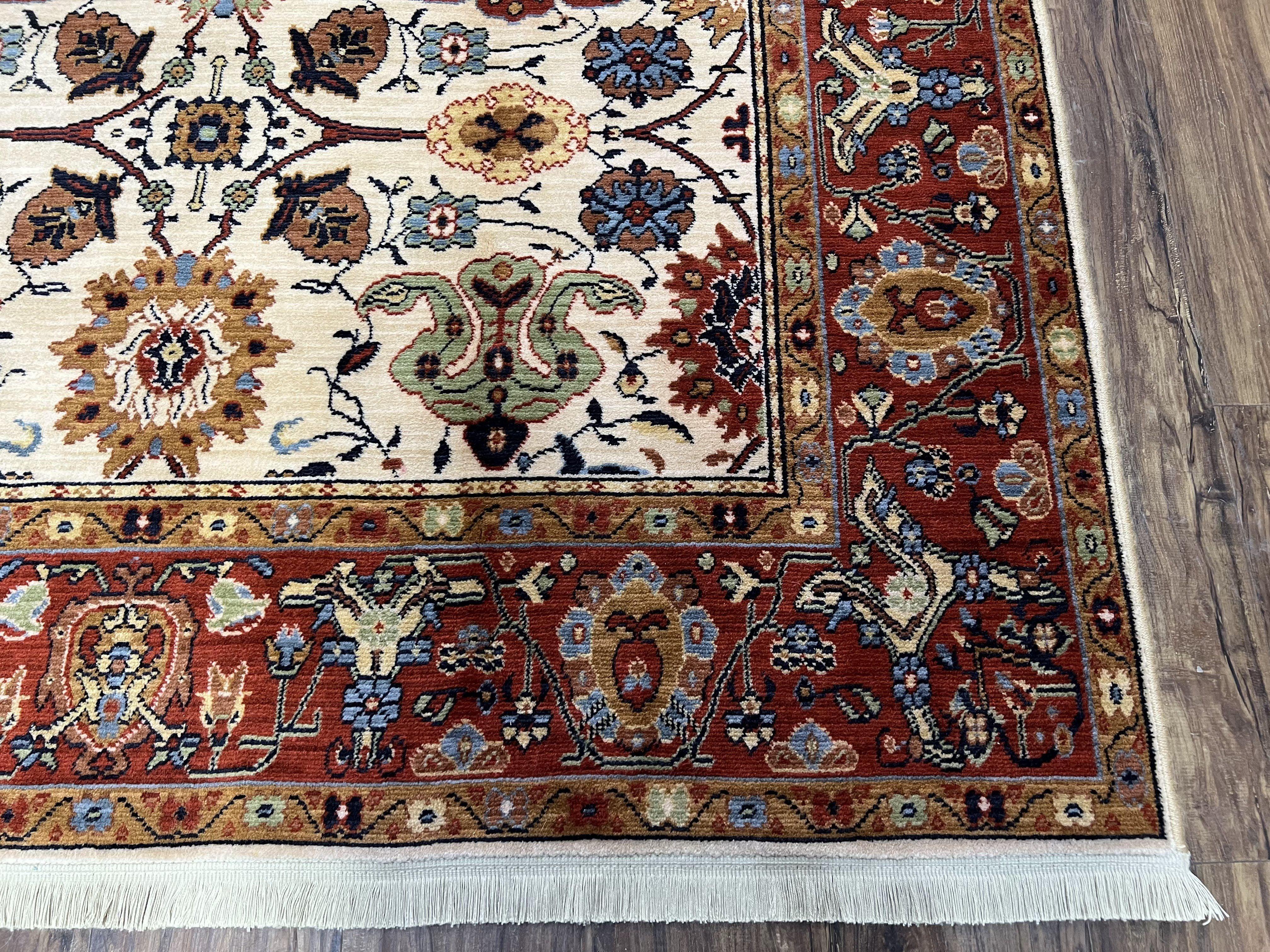 Karastan Rug 5.7 x 7.11 English Manor Stratford Pattern, Wool Karastan Carpet, Oriental Rug, Vintage Rug 6x8, Allover Pattern, Cream Red - Jewel Rugs