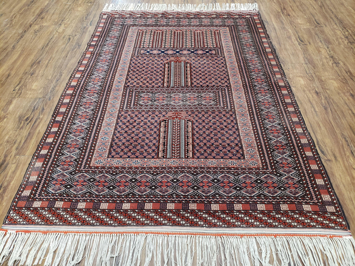 Vintage Turkoman Bokhara Rug 4x6, Four Seasons Pakistan Bukhara Turkme