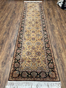 Sino Persian Runner Rug 3 x 10 ft Oriental Runner, Hand Knotted Vintage Hallway Rug, High Quality Wool 10ft Runner, Tan Black Allover Floral - Jewel Rugs
