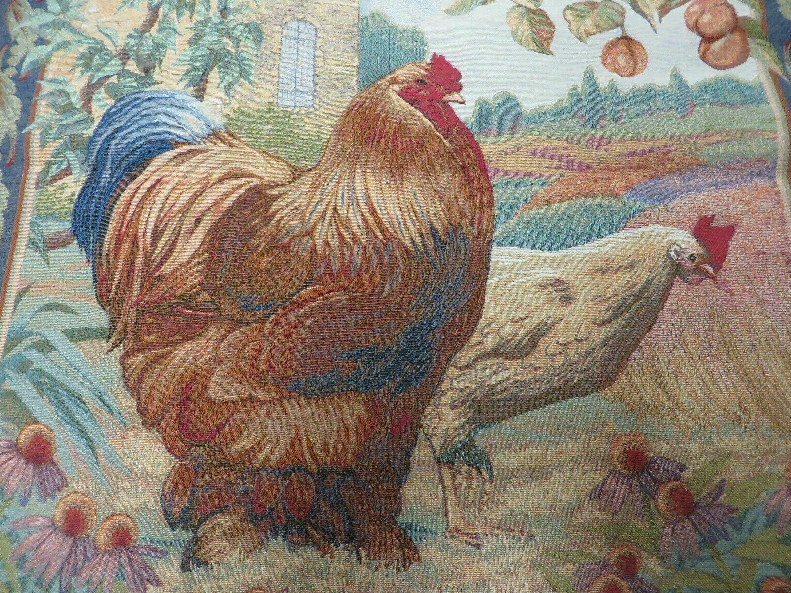 3' X 3' Vintage Tapestry American Machine Made Roosters - Jewel Rugs