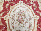 Vintage Aubusson Rug, Aubusson Savonnerie Needlepoint Area Rug 8x11, Handmade Wool Red & Ivory Chinese Aubusson European Carpet, Flat Pile - Jewel Rugs