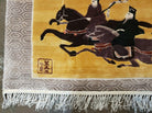 17" X 42" Handmade Chinese Silk Rug Horse Riding Carriage Ride Wall Hanging Wow - Jewel Rugs